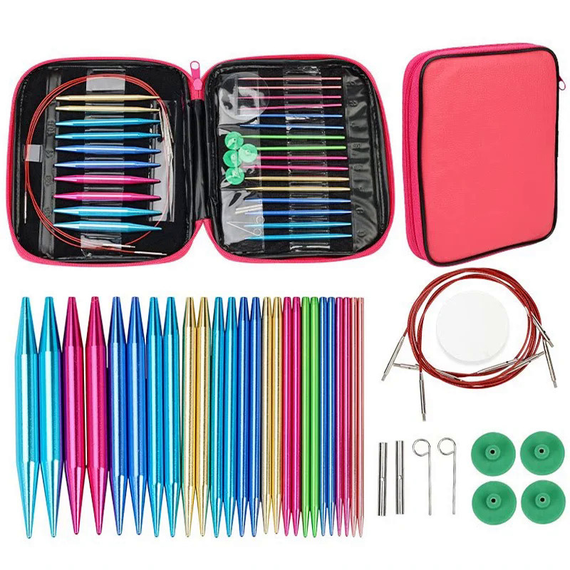 40pcs Aluminum Circular Knitting Needles Set Interchangeable Crochet Hooks Weaving Yarn Knitting Cra