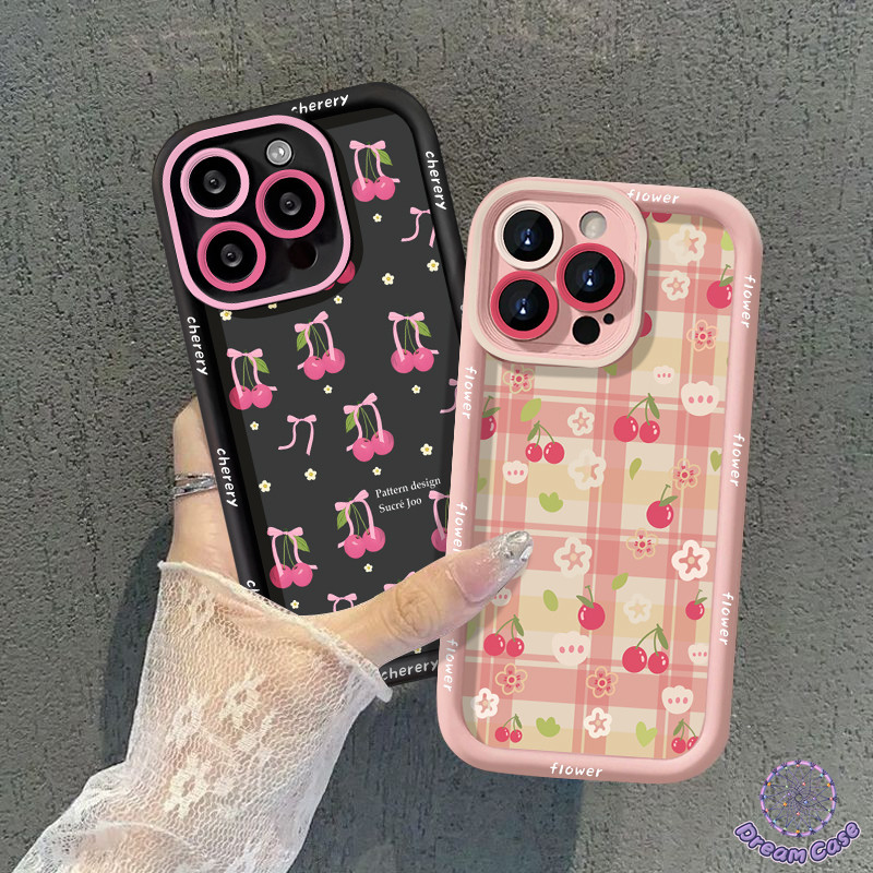 การ์ตูนน่ารักตารางเชอร์รี่โบว์ผูกนุ่ม เคส Oppo A57 A18 A15 A3s A38 A35 A78 A16 A53 A33 A12 A58 A7 A17 A77 A17K A54