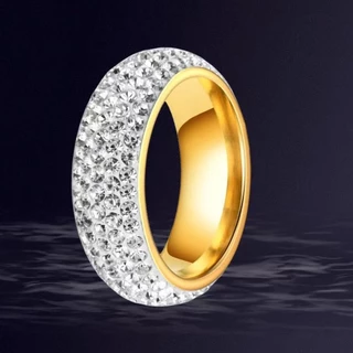 หญิง ins สไตล์ Niche High-End หรูหราห้าเจาะดินเพชรเต็มแหวนสแตนเลสเครื่องประดับเพชร
