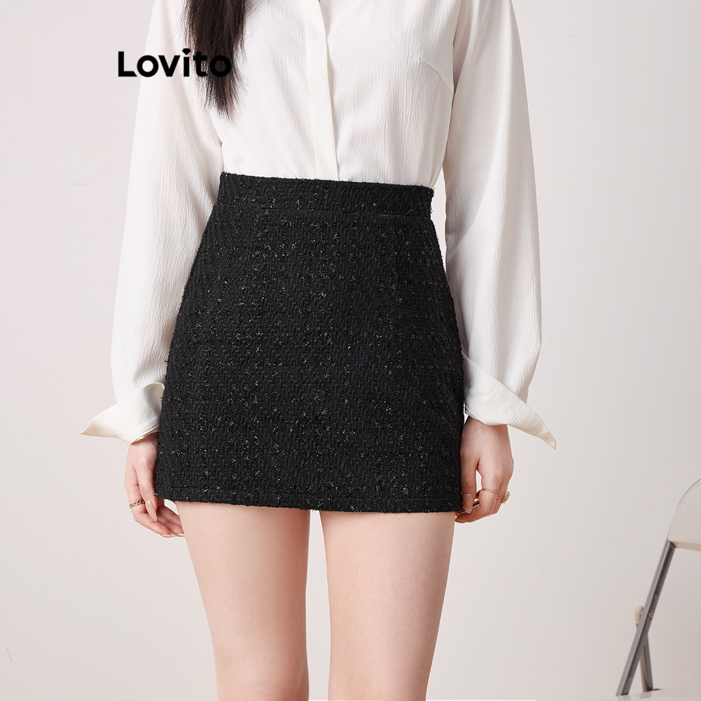 Lovito กระโปรงธรรมดาเรียบหรูสำหรับผู้หญิง L104ED186