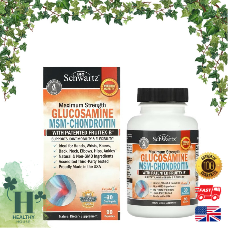 พร้อมส่ง BioSchwartz Glucosamine MSM + Chondroitin with Patented Fruitex-B 90 Capsulesบำรุงข้อต่อ