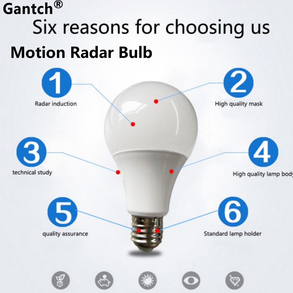 หลอดไฟ Motion Sensor หลอดไฟอัจฉริยะ E27 เรดาร์ LED หลอดไฟ Motion Sensor กลางแจ้งเปิด/ปิดอัตโนมัติสํา