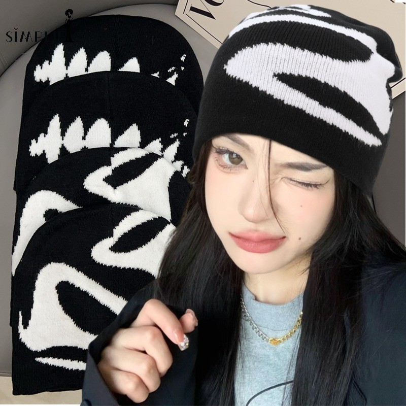 อินเทรนด์ผู้หญิงยอดนิยมถัก Beanies - Harajuku Vintage Black Warm Coldproof Protection Caps