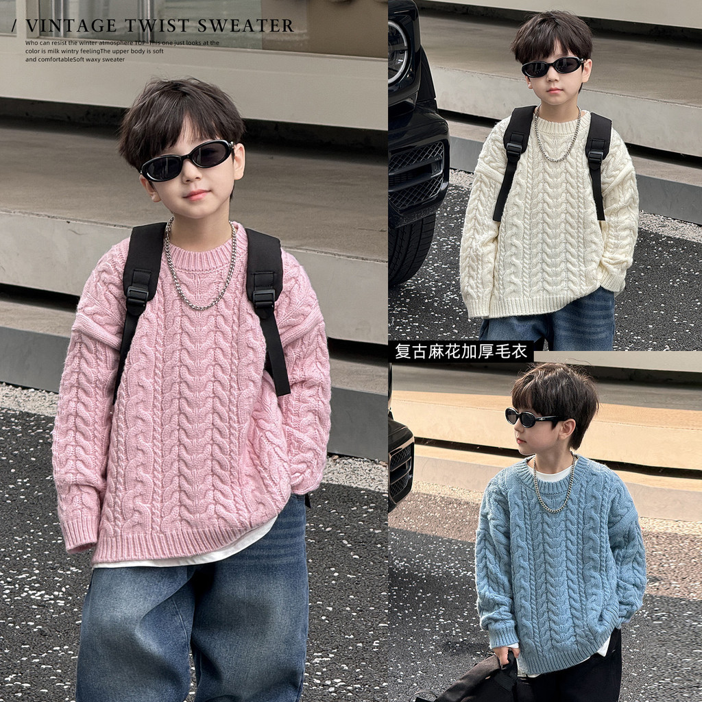 [LEBABY] เสื้อสเวตเตอร์เด็กสไตล์ฤดูหนาวทุกการแข่งขันสําหรับเด็กสีทึบคอกลมเด็กชาย Swe