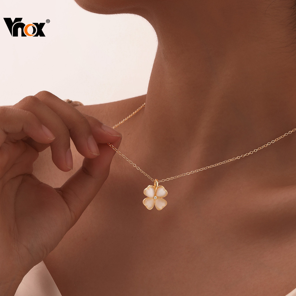 Vnox Four Clover จี้สร้อยคอสําหรับผู้หญิง,จี้ดอกไม้โอปอลสร้อยคอสแตนเลสแฟชั่นเครื่องประดับของขวัญ