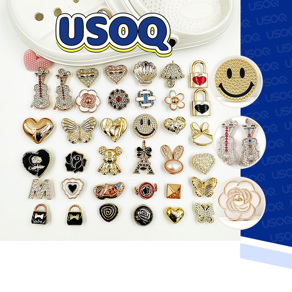 Usoq Jibbitz Croc การ์ตูนเครื่องประดับทองถ้ํารองเท้าหัวเข็มขัด DIY อุปกรณ์เสริม Croc Charm Jibbitz ปุ่ม