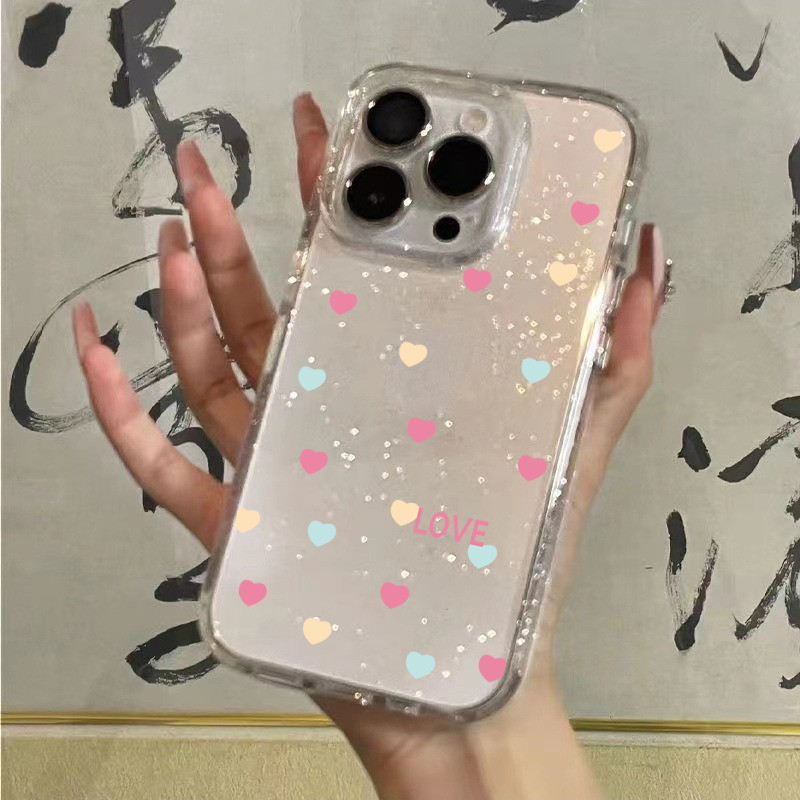 สีใสกากเพชร สำหรับรุ่นไอโฟน 16 7 8plus x xr xsmax 11 14 12 13 15 Pro max 16 Pro เคสไอโฟน11ความรักสี