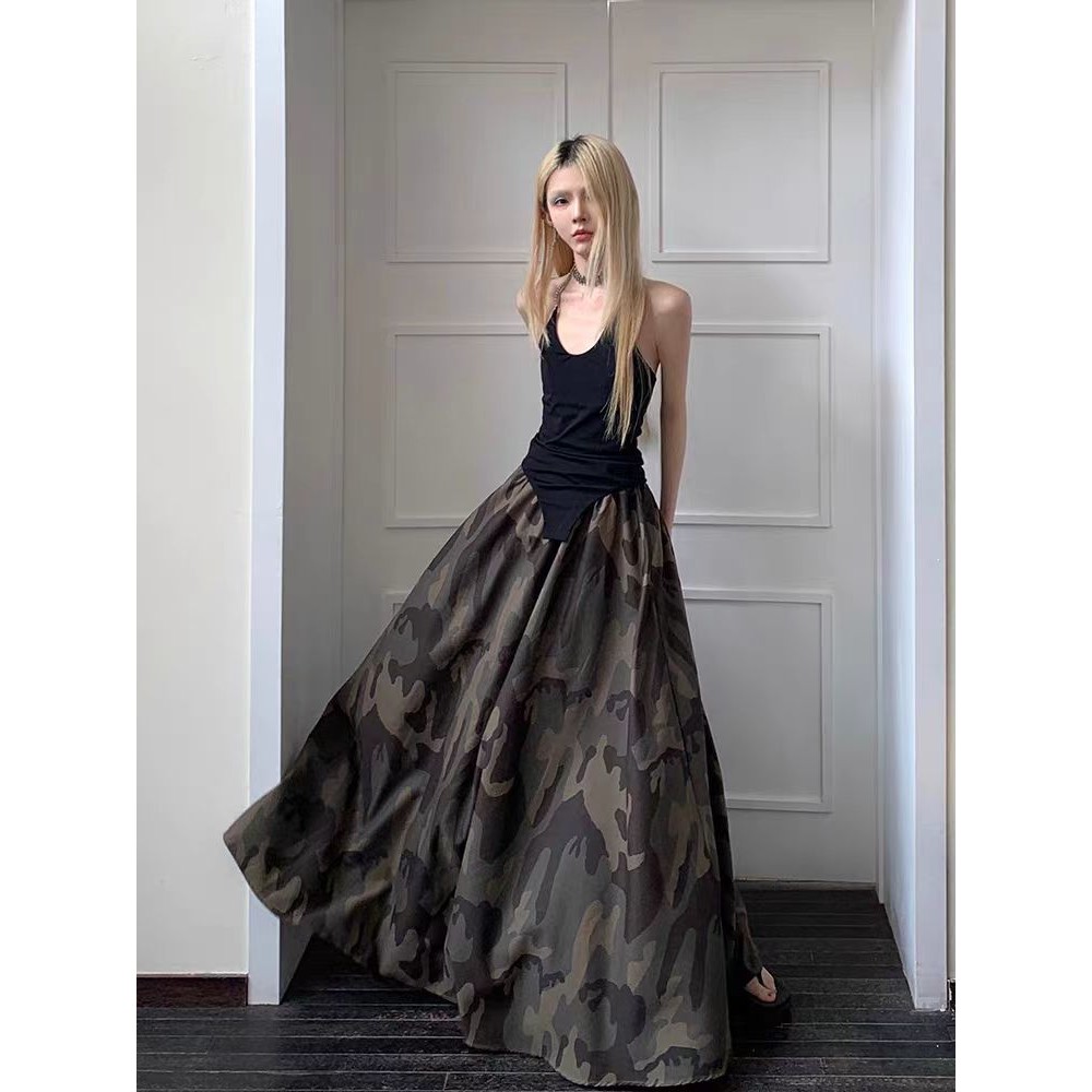 กระโปรงยาวเอวสูงสไตล์พรางสำหรับหญิง แบบย้อนยุคปี 2025 ออกแบบซอกยืดหยุ่นและดูผอมเพรียว