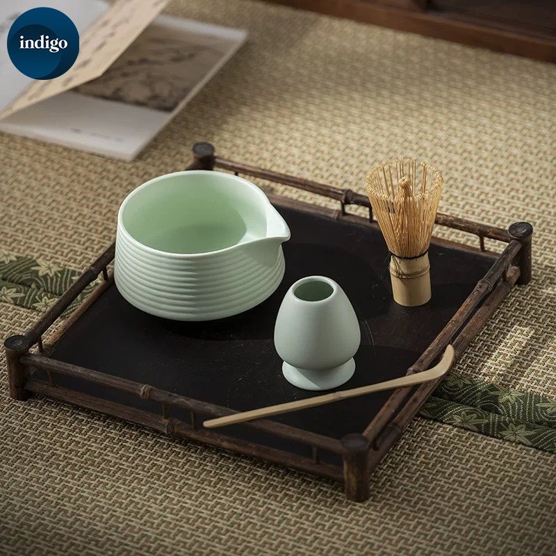 ถ้วยชงมัทฉะ 4ชิ้น กล่องหรู Matcha bowl ถ้วยชงชาเขียว ถ้วยชงชาเขียว แปรงเรซิ่น Matcha Whisk แปรงชงชา ชุดชงชาเซรามิค