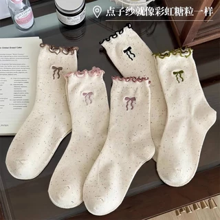 JH SHOP ถุงเท้าข้อยาว (5ลาย/10คู่) ถุงเท้าแฟชั่นเกาหลี เนื้อผ้านุ่ม งานถักอย่างดี ใส่สบาย มีให้เลือกหลายแบบ