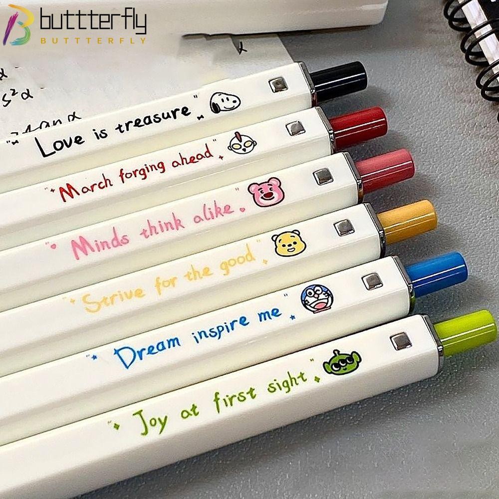 BUTTTERFLY ปากกาเจล, 0.5 มม. หมึกสีดําชุดเครื่องเขียนปากกาลูกลื่น,น่ารักกดประเภท Quick Drying ป้ายปากกาโรงเรียนอุปกรณ์สํานักงาน