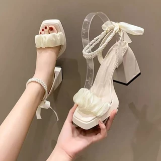 รองเท้าส้นสูงสำหรับผู้หญิงแบบลูกปัด สไตล์เก๋ๆ