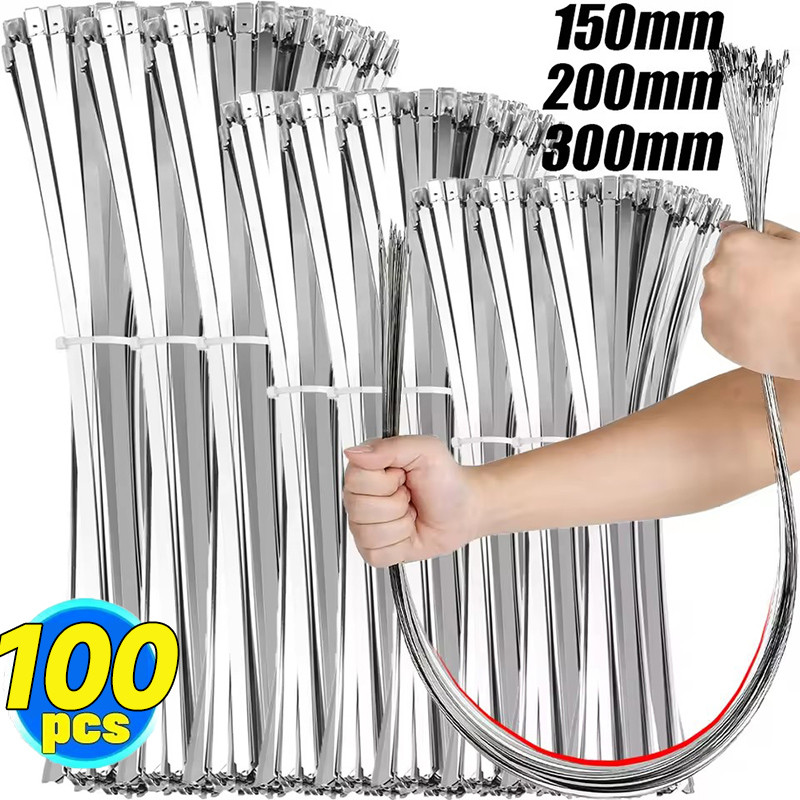 20/60/100 ชิ้น 15/20/30 ซม. สแตนเลสสตีลสายผูก - Heavy Duty Self-Locking Fastening แหวน Home Office Organizer