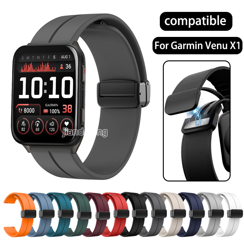 สายรัดซิลิโคนหัวเข็มขัดแม่เหล็กสําหรับสายรัดข้อมือ Garmin Venu X1