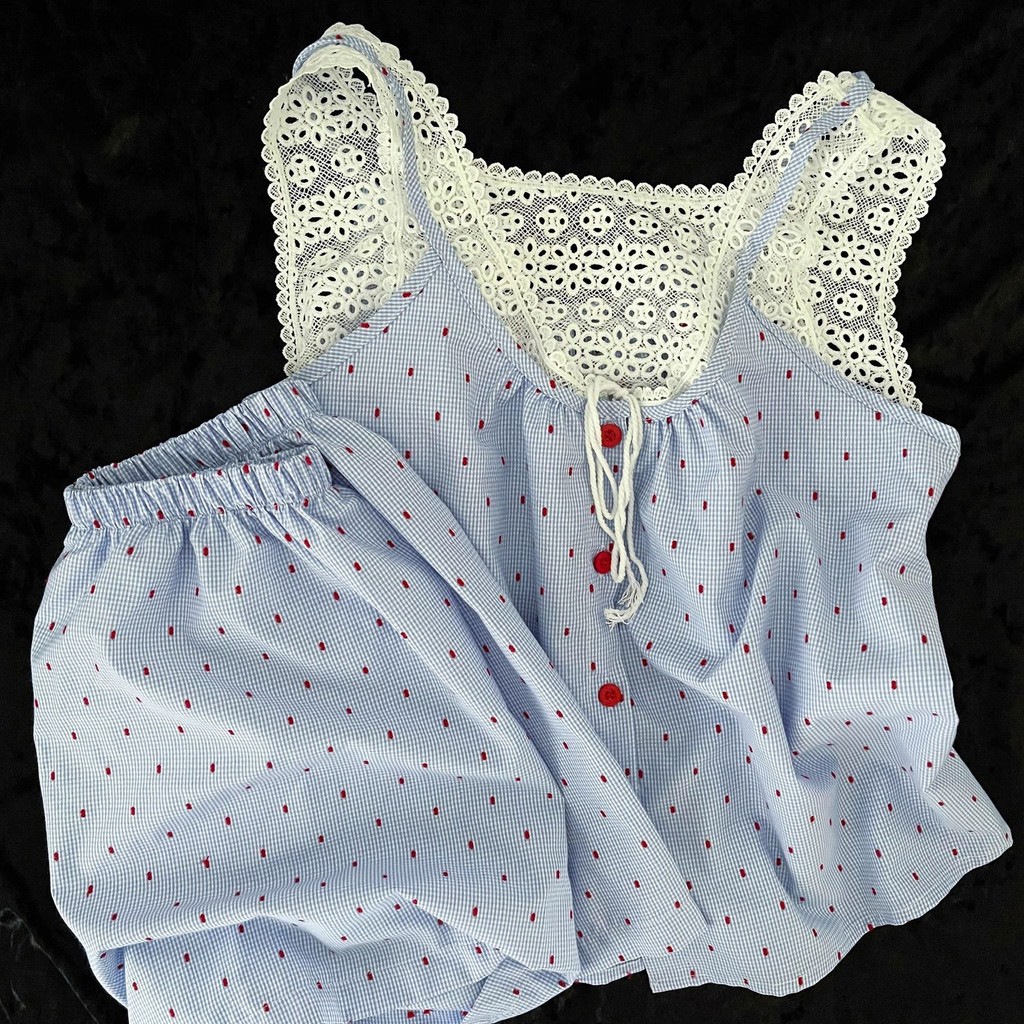 风ชุดสไตล์เกาหลีTrissant tuber 吊带睡衣 女士 甜美色 poket สั้น套装 家ลมเกาหลี Pure Desire ลมลูกไม้ขอบสายรัดชุดนอน