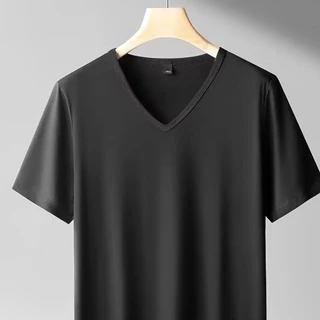 เสื้อยืดผู้ชายแขนสั้น สไตล์วี สลิมฟิต ลายพิมพ์สีทึบ ระบายอากาศได้ดี เหมาะสำหรับกิจกรรมหลากหลาย