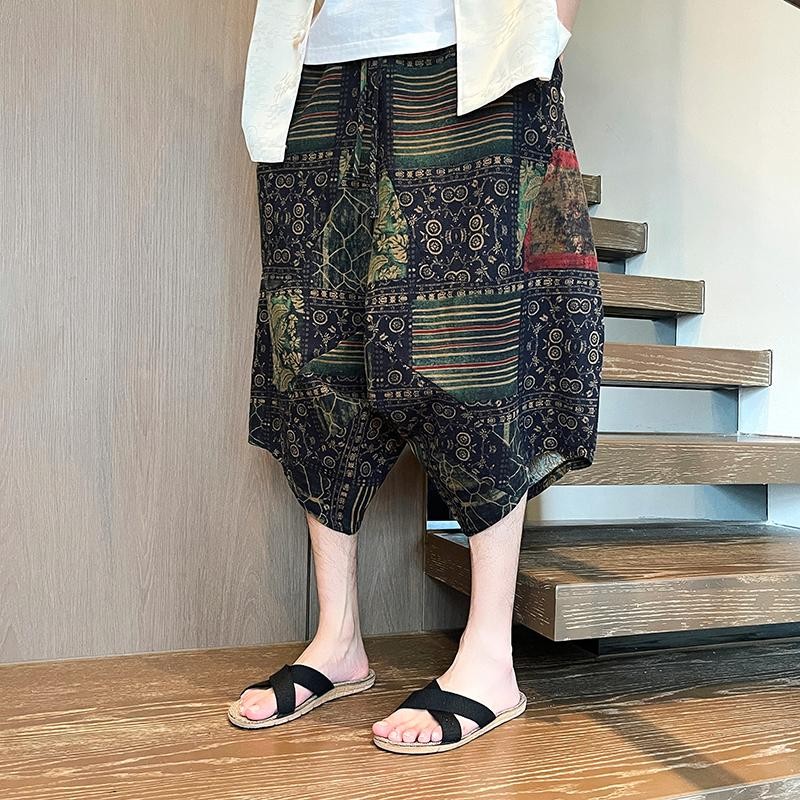 สไตล์ ครอบตัด กางเกง ต่ํา-จบ กางเกงหลวมขนาดใหญ่ผู้ชายฤดูร้อนบางพอดีหลวมกางเกงขาสั้นสบายๆ