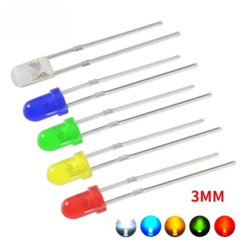 3 มม.5 มม.LED Diode Electronics Kit F3 2V 3V สีแดงสีเขียวสีฟ้าสีเหลืองสีส้มสีขาว Emitting ไดโอดชุดสา