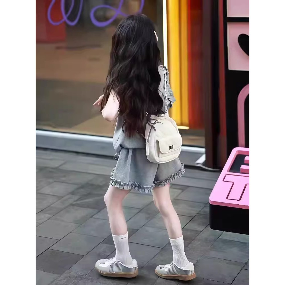 UMII KIDS เสื้อยืด แขนกุด ขาสั้น ชุดเซ็ท ชุดผู้หญิง fashion เสื้อโปโล เด็กผู้หญิง ลําลอง ชุด - รูปที่ 5