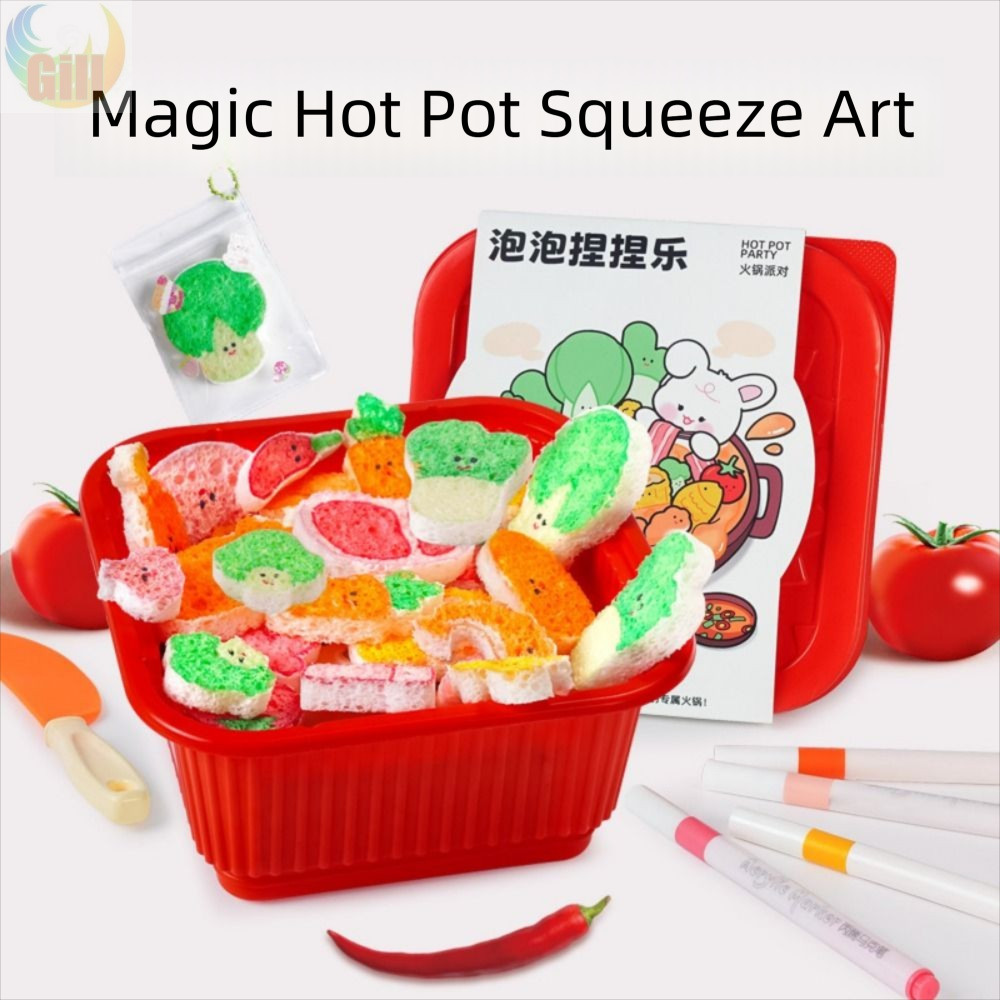 GILL ของเล่นในครัว, ของเล่นอาหารหม้อไฟหลากสีบวม, Creative Plaything DIY ภาพวาดแกล้งทําเป็นเล่น Play Playset เด็ก