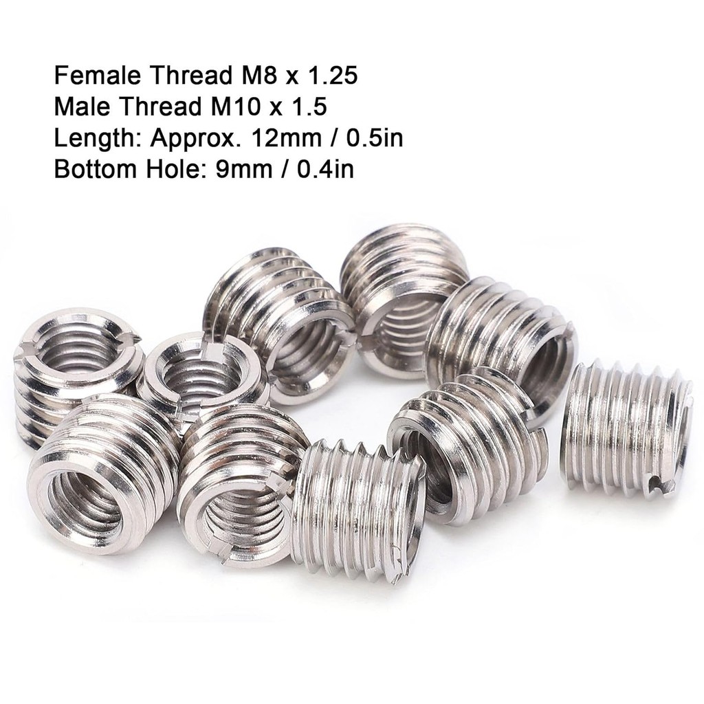 M10 to M8 Thread Reducer 10Pcs Insert Nut Thread Repair Sleeve Threaded Bushing Screw Reducing Conve