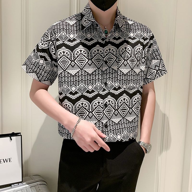 เสื้อแขนสั้น High-End ผู้ชายฤดูร้อน Street สวมใส่อินเทรนด์ Ruffian หล่อผ้าไหมน้ําแข็งเสื้อลําลองหลวม