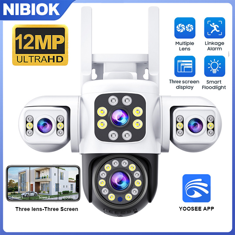 NIBOK APP YOOSEE กล้อง HD 12MP 4K WIFI IP กล้องวงจรปิดกลางแจ้ง IP66 กันน้ํา Night Vision สองทาง Inte