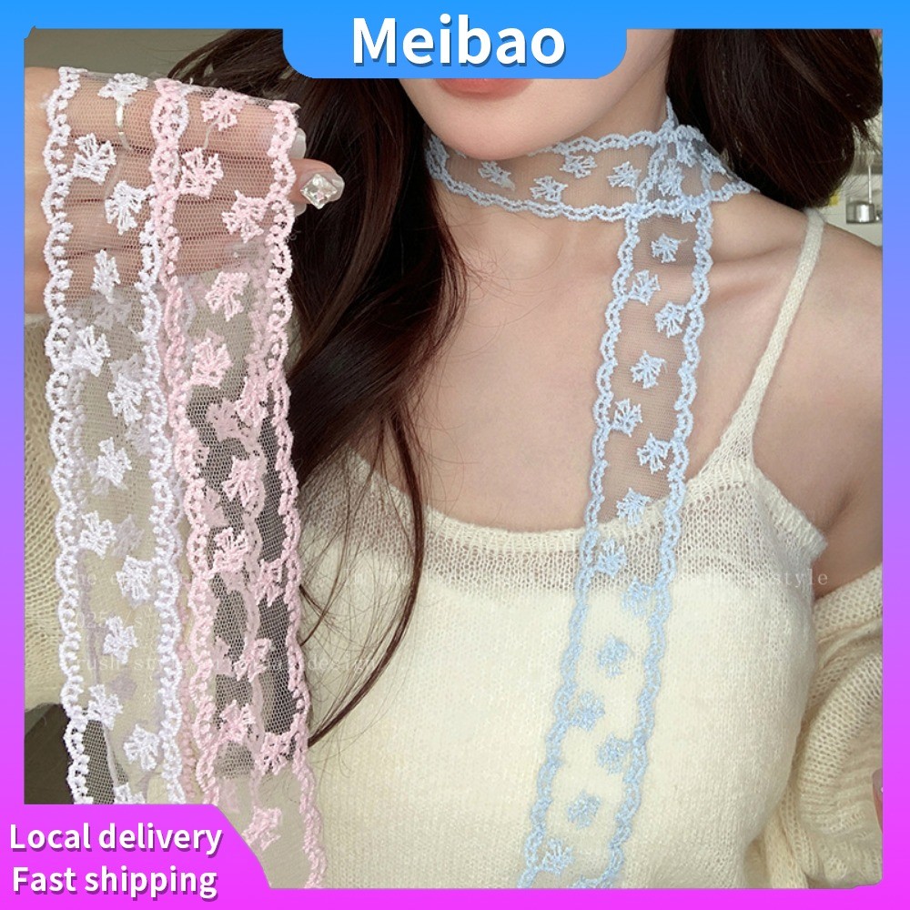 ผ้าพันคอผู้หญิงแบบลูกไม้ พร้อมโบว์ ขนาด 160 ซม., สวมใส่อเนกประสงค์