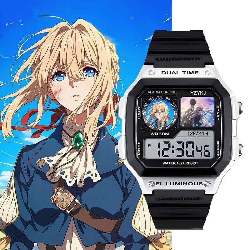 Violet Evergarden อะนิเมะ Violet Evergarden นาฬิกาอิเล็กทรอนิกส์สําหรับเพื่อนกันน้ําส่องสว่างพร้อมนา