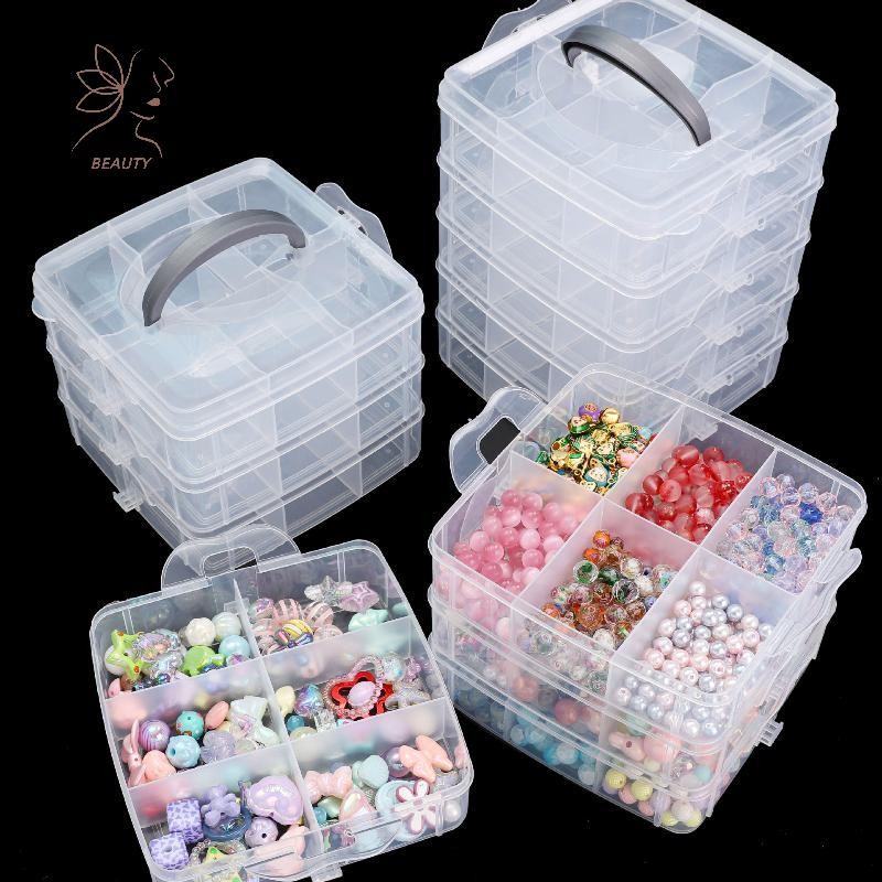 [maybeauty] 3 ชั้น 18-Grid โปร่งใสปรับ Stackable ช่องสล็อตกล่องเก็บพลาสติกสําหรับจัดระเบียบของเล่นเครื่องประดับอุปกรณ์เสริม {TH}