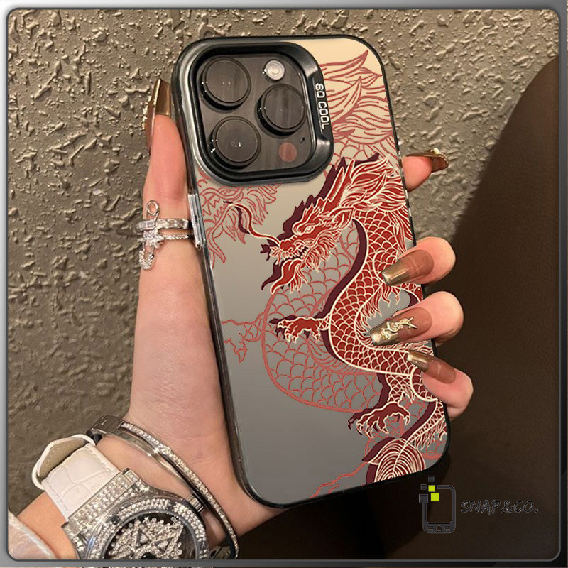 ใช้ได้กับiPhone15 13 12 14 11 16ProMax8 7PlusXS XR มังกรขาวมังกรแดงลายการ์ตูนกรณีโทรศัพท์กรณียากเคสไอโฟน แฟชั่นและขายดี