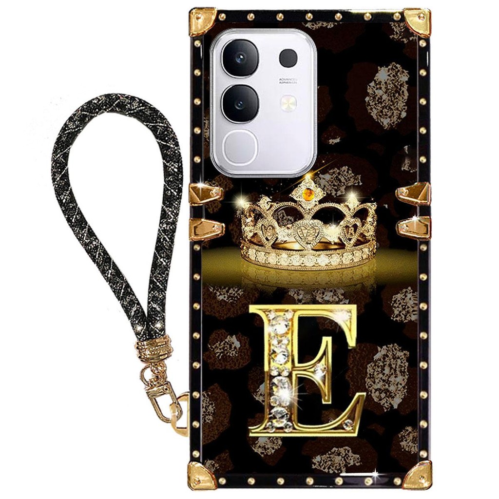 เคสสําหรับ VIVO Y29 vivo vy29 4G เคสโทรศัพท์แฟชั่นตัวอักษร D, E,F, Crown พิมพ์รูปแบบพร้อมเชือกมือกัน