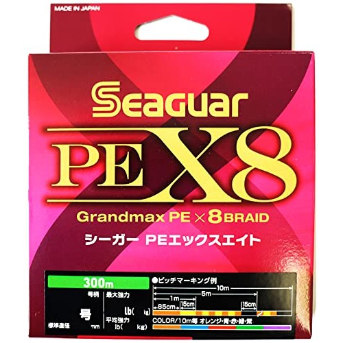 Seaguar PE Line PE X8 Fishing PE Line 300m 6号 86lb (39.0kg) Multi-colored