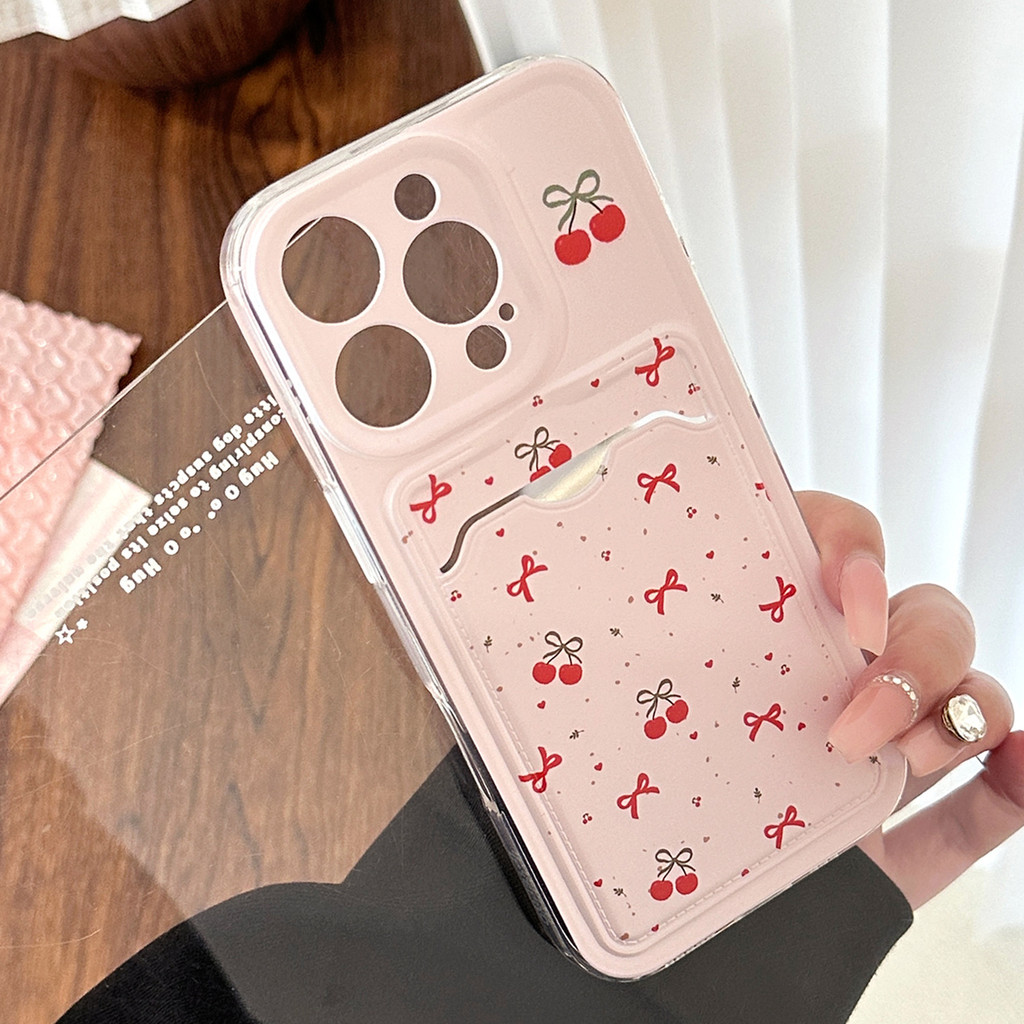 เคสการ์ดเชอร์รี่สีชมพูใส TPU สําหรับ Apple iPhone 11, 12, 13, 14, 15, 16 Pro Max, Plus, X, XR, XS Max, 7, 8 Plus, SE 2020 - รูปที่ 4
