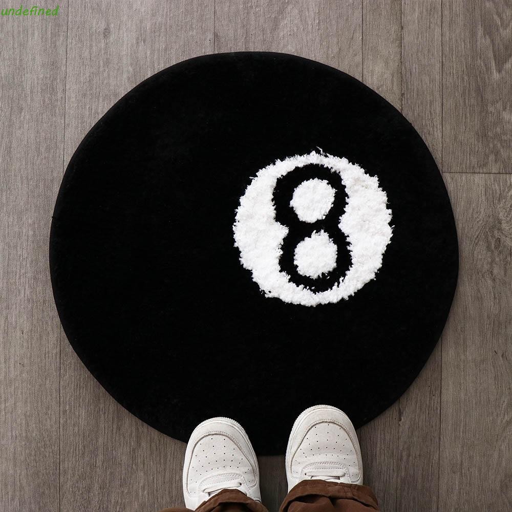 JARREDIW 8 Ball Rug, Anti-slip Soft 8 Ball พรม, Creative รอบสีดํา Plush 8 Ball Mat Hoom Decor