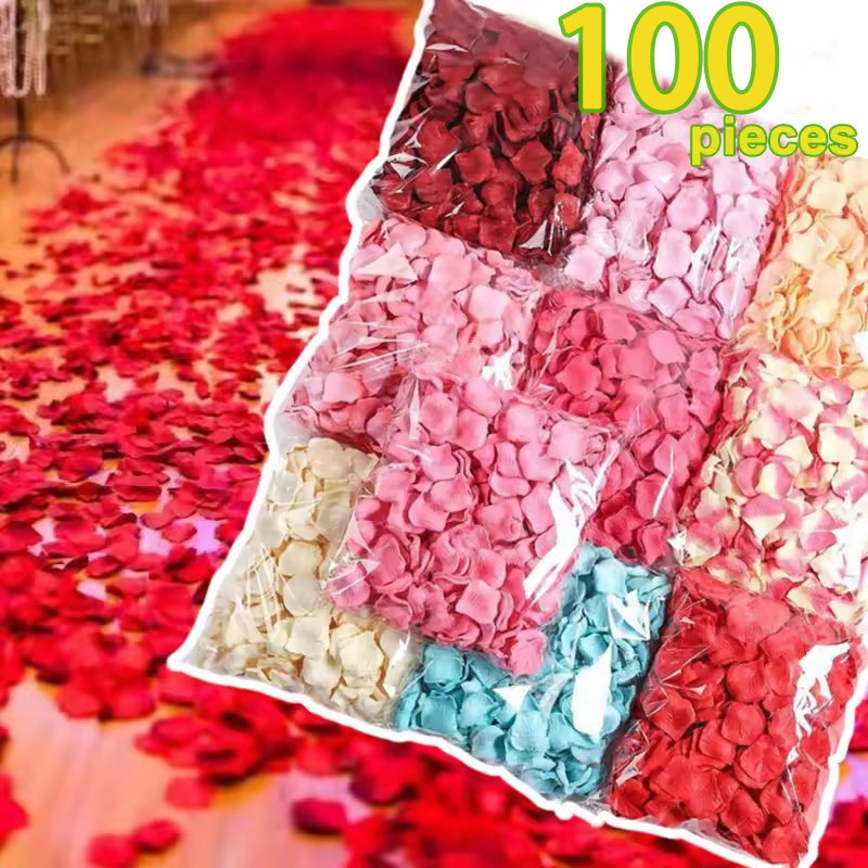 กลีบดอกกุหลาบปลอมประดิษฐ์ 100 ชิ้น / กลีบปลอมผ้าไหมหลากสี ดอกไม้