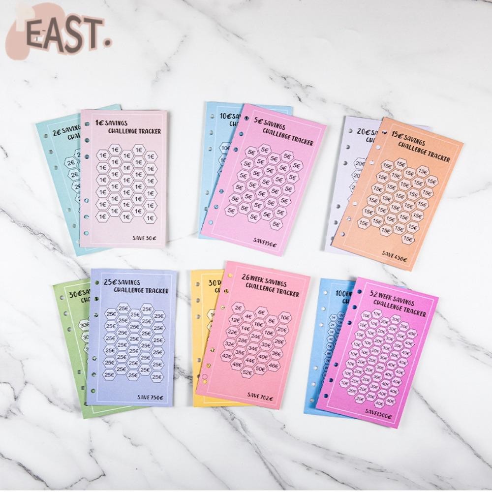 EASTS การ์ดประหยัดค่าใช้จ่าย 48 ชิ้น, 30 วันประหยัด 52 สัปดาห์ประหยัดท้าทายซองเงินสด, USD A6 100 ซอง