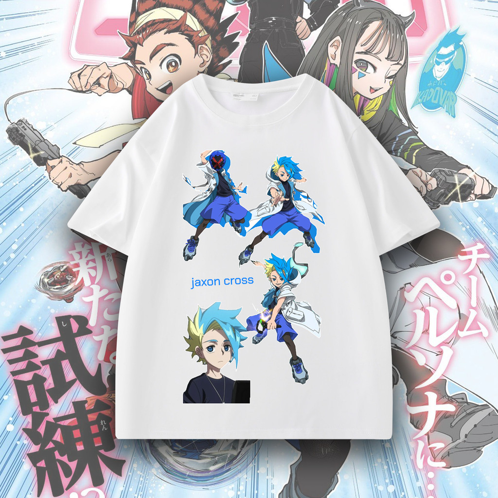 NEW!!  พร้อมส่ง！ S-5XL Beyblade X อะนิเมะผ้าฝ้ายแขนสั้นผู้ชายเสื้อยืดพิมพ์ด้านเดียว Kurosu Ekusu Jax