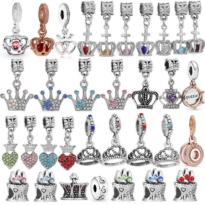 สร้อยข้อมือ charm bracelet DIY มีจี้ลูกปัดและมงกุฎ เหมาะสำหรับวันคริสต์มาส
