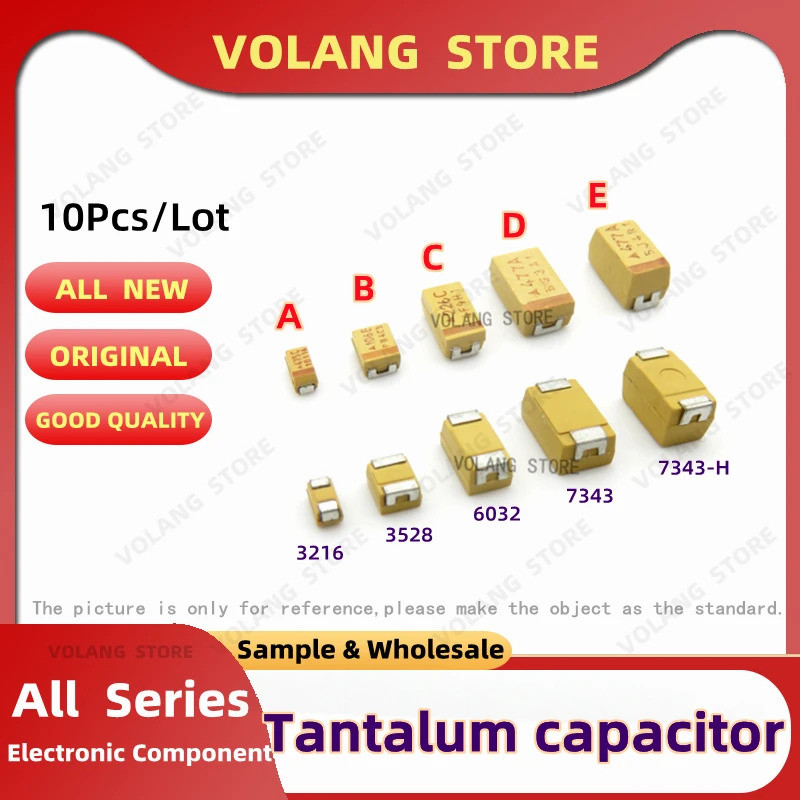 10PCS Tantalum Capacitor ประเภท D กรณี 7343 6V 10V 16V 25V 35V 4.7UF 475V 10UF 10A 22UF 226C 685 47U