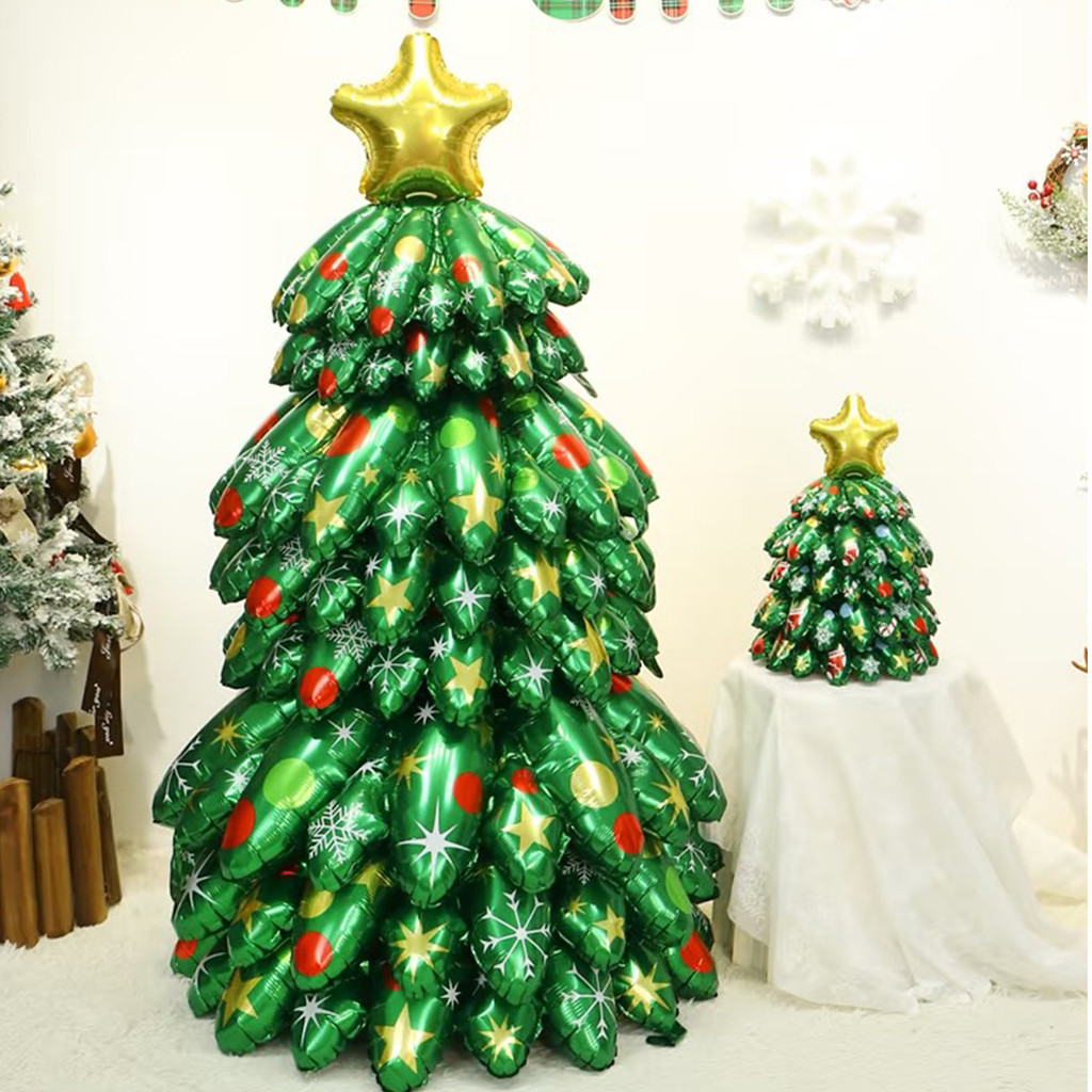 Simple Assembled ลูกโป่งอลูมิเนียมต้นคริสต์มาส - ขนาด S/L - ต้นคริสต์มาสเป่าลมสีเขียวคลาสสิกพร้อมไฟ LED