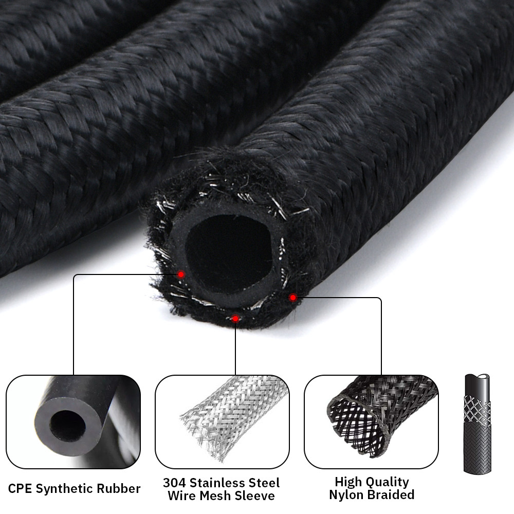 G6Meter/20FT AN6  6AN Oil Fuel Fittings Hose End 0+45+90+180 Degree Stainless Steel Braided Oil Fuel