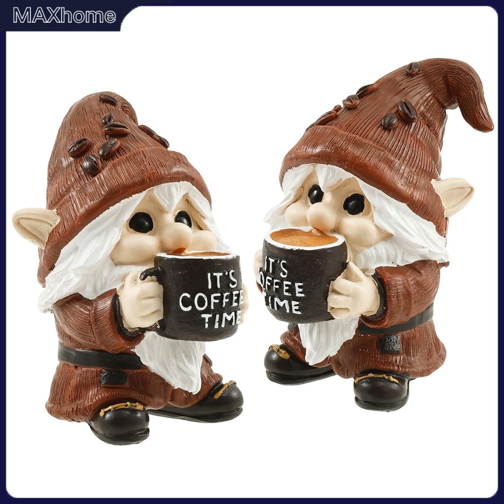 2 ชิ้นเรซิ่นกาแฟ Gnome ตุ๊กตา 3D Elf Dwarf Figurine เพิ่มสนุกกาแฟ Gnome ชุดสําหรับตกแต่งบ้าน SHOPTKC