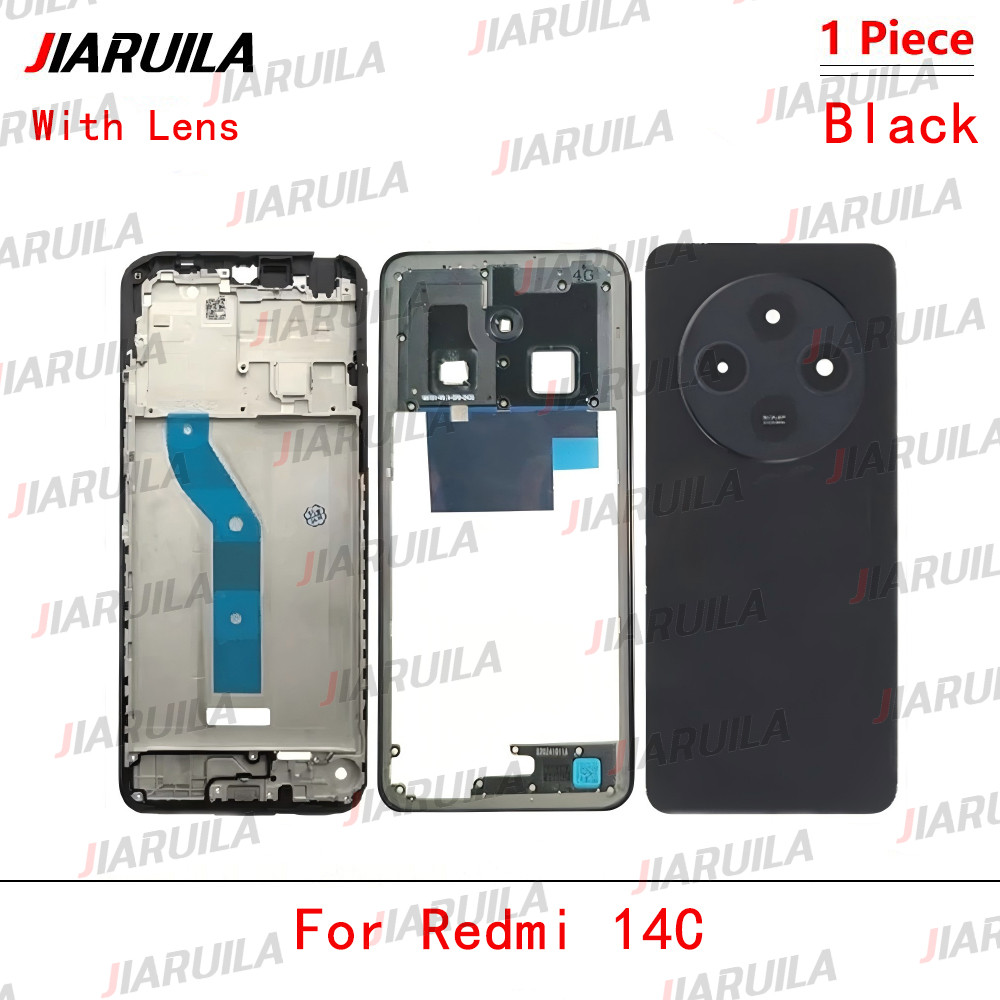 ฝาหลังพร้อมเลนส์กระจกสําหรับ Redmi 14C LCD กรอบหน้าจอ LCD สําหรับ ฝาหลัง+เลนส์กล้อง