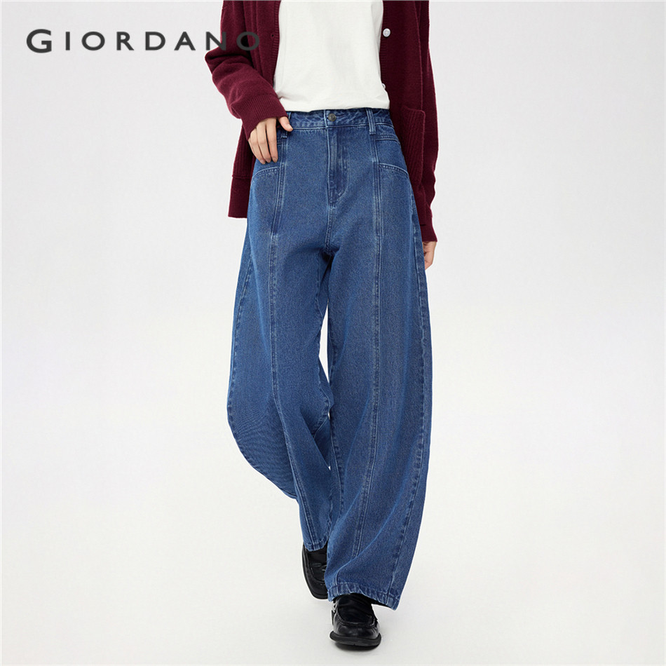 GIORDANO WOMEN Exposed seam mid rise cotton banana denim pants 13415157