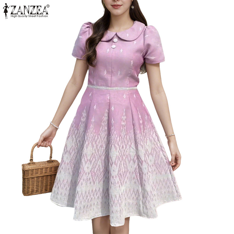 ZANZEA ชุดลำลองแขนสั้นสไตล์เกาหลี พิมพ์ลายตุ๊กตา แบบปกซิป