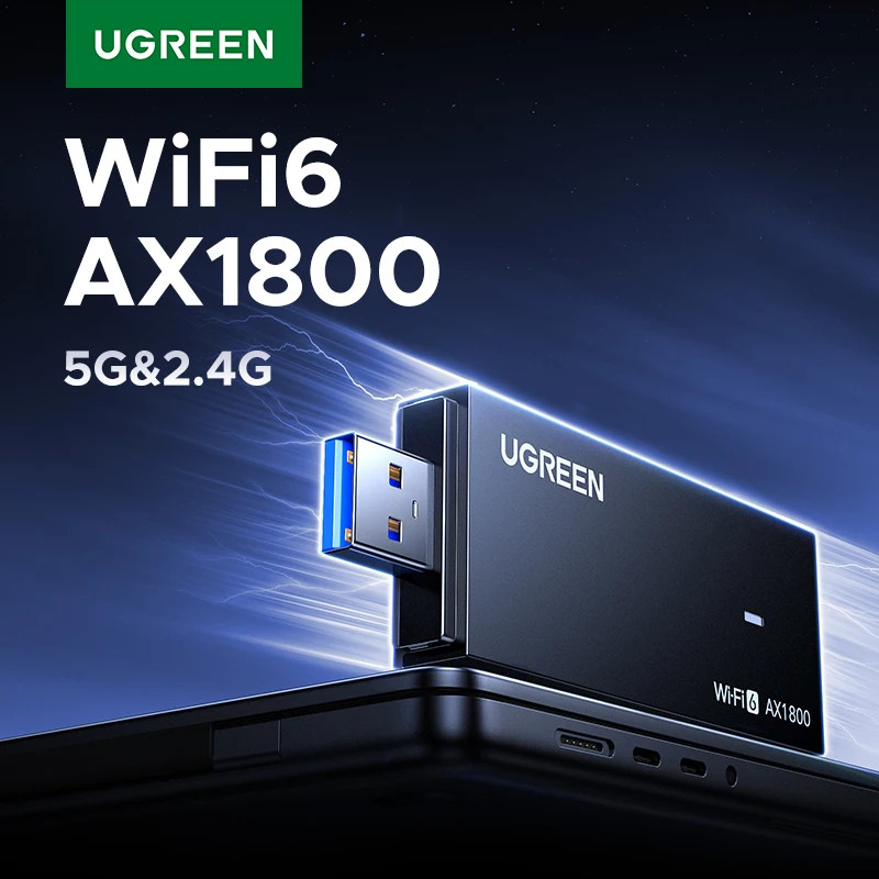 UGREEN การ์ดเครือข่าย USB AX1800 อะแดปเตอร์ WiFi Dual-band WiFi6 เสาอากาศตัวรับสัญญาณอีเธอร์เน็ตสําห