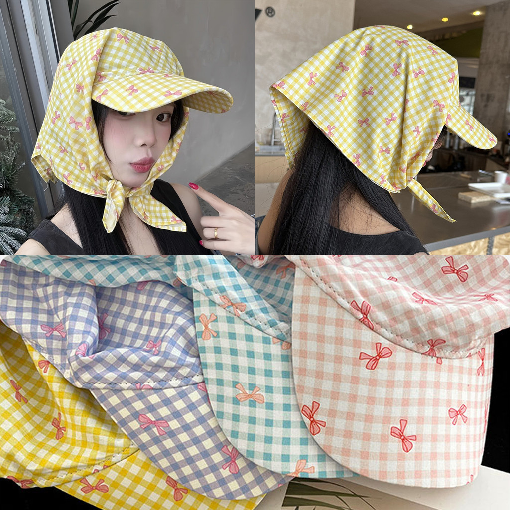 ใหม่ฤดูร้อนผ้าโพกหัวโบว์พิมพ์หมวกดวงอาทิตย์สไตล์เกาหลีสุภาพสตรีแฟชั่นร้อยชุด