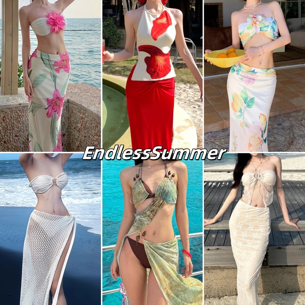 bikini  ชุดไปทะเล  ชุด 3 ชิ้น   กระโปรงยาวเซ็กซี่ผ่าข้าง   ชายทะเล องศา หลากหลายสไตล์ให้เลือก  ส่งไวจากไทย