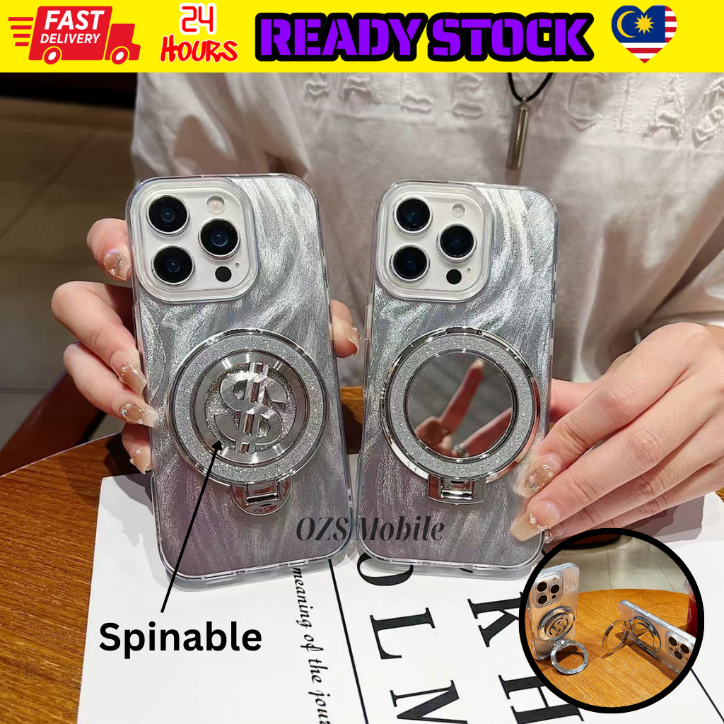 Oppo A5 Pro A15 A15s A16 A17 A17k A18 A31 A53 2020 cermin ขาตั้งกระจกเงินขาตั้ง feather กรณีปลอก fon